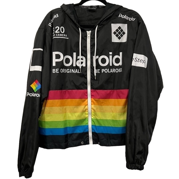 POLAROID Womens Hooded Black RainCoat Windbreaker Jacket - XL - Picture 1 of 12